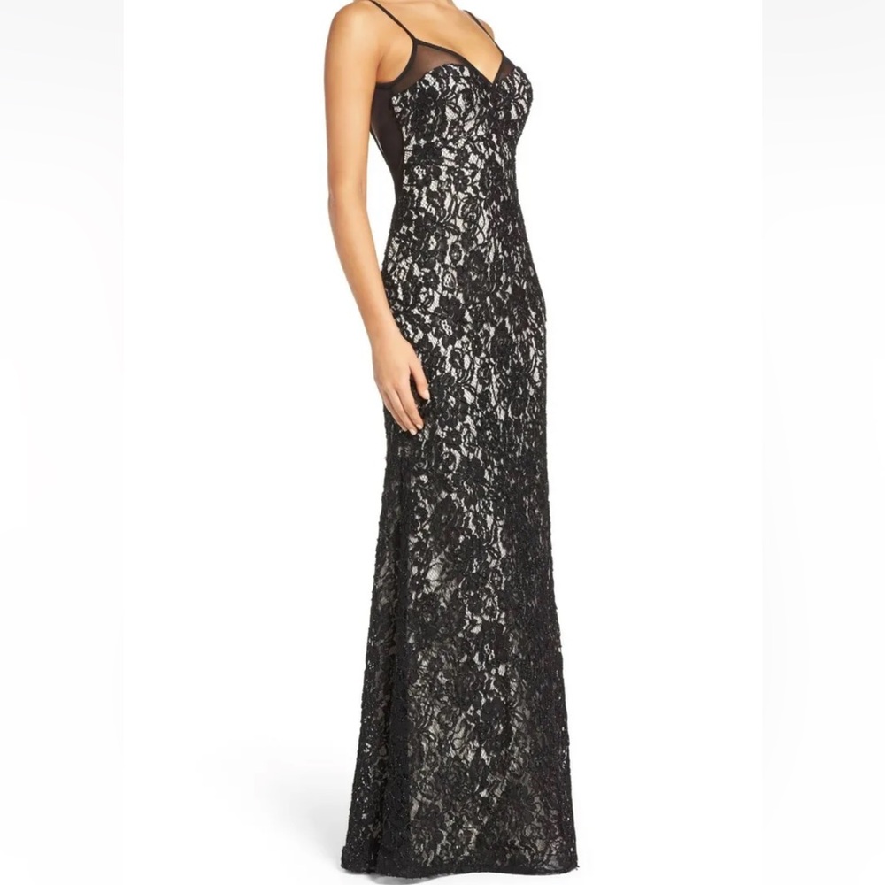 XSCAPE Lace Slipdress Black-Nude Size:10